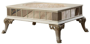 Casa Padrino Luxus Barock Couchtisch Creme / Wei� / Grau / Gold - Verspiegelter Barockstil Wohnzimmertisch - Luxus M�bel im Barockstil - Barockstil Wohnzimmer M�bel - Barock M�bel