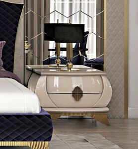 Casa Padrino Luxus Art Deco Nachtkommode Creme / Gold 75 x 50 x H. 55 cm - Eleganter Massivholz Nachttisch mit 2 Schubladen - Art Deco Schlafzimmer & Hotel Mbel - Luxus Kollektion