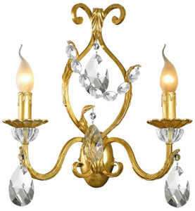 Casa Padrino Luxus Barock Doppel Wandleuchte Gold mit Patina 37 x 13 x H. 39 cm - Elegante Barockstil Wandlampe mit b�hmischen Kristallglas - Barock Leuchten - Luxus Qualit�t - Made in Italy