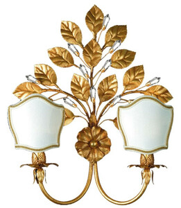 Casa Padrino Luxus Barock Kristall Doppel Wandleuchte Antik Gold / Wei�-Gold 39 x 16 x H. 50 cm - Elegante Metall Wandlampe mit edlem Swarovski Kristallglas - Barock Leuchten - Made in Italy