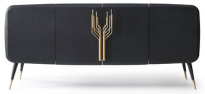 Casa Padrino Luxus Sideboard Schwarz / Antik Messing 220 x 55 x H. 98 cm - Massivholz Schrank mit 4 T�ren - Esszimmer M�bel - Wohnzimmer M�bel - Hotel M�bel - Luxus M�bel