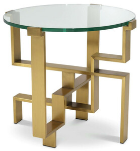 Casa Padrino Luxus Beistelltisch Messing  60 x H. 54,5 cm - Runder Edelstahl Tisch mit Glasplatte - Luxus M�bel - Wohnzimmer M�bel - Hotel M�bel - Luxus Einrichtung - Wohnzimmer Einrichtung