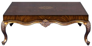 Casa Padrino Luxus Barock Couchtisch Braun Intarsien / Antik Gold 130 x 130 x H. 46 cm - Prunkvoller Wohnzimmertisch im Barockstil - Barock M�bel - Luxus M�bel im Barockstil - Edel & Prunkvoll