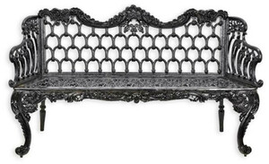 Casa Padrino Barock Gartenbank Schwarz 159 x H. 93 cm - Prunkvolle Gusseisen Garten Sitzbank - Gusseisen Gartenm�bel - Barock Garten M�bel - Garten M�bel im Barockstil
