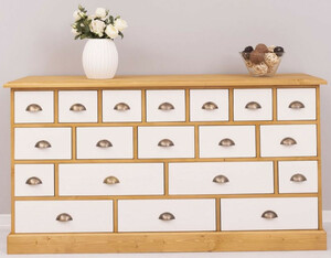 Casa Padrino Landhausstil Kommode Naturfarben / Wei� 180 x 48 x H. 95 cm - Massivholz Schrank mit 19 Schubladen - Landhausstil M�bel - M�bel im Landhausstil - Landhausstil Einrichtung