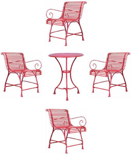 Casa Padrino Jugendstil Schmiedeeisen Garten M�bel Set Rot - 1 Runder Garten Bistrotisch & 4 Garten St�hle mit Armlehnen - Nostalgische Garten M�bel - Barock & Jugendstil Garten M�bel