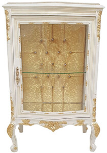 Casa Padrino Barock Vitrine Wei / Creme / Gold - Handgefertigter Massivholz Vitrinenschrank mit Glitzersteinen und Marmorplatte - Wohnzimmer Mbel im Barockstil - Barock Mbel