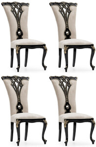 Casa Padrino Luxus Barock Esszimmer Stuhl 4er Set Creme / Schwarz / Gold - Prunkvolle Barockstil Kchen Sthle - Luxus Esszimmer Mbel im Barockstil - Barock Esszimmer Mbel - Barockstil Mbel
