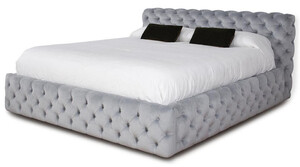 Casa Padrino Luxus Chesterfield Doppelbett Grau 212 x 236 x H. 98 cm - Massivholz Bett mit Kopfteil - Schlafzimmer M�bel - Hotel M�bel - Luxus M�bel - Chesterfield M�bel