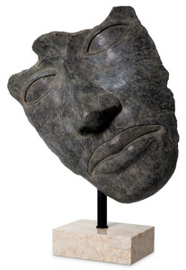 Casa Padrino Luxus Deko Skulptur Gesicht Antik Bronze / Schwarz / Beige 69 x 30,5 x H. 95 cm - Deko Figur mit Marmorsockel - Deko Accessoires - Luxus Qualit�t