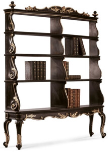 Casa Padrino Luxus Barock B�cherschrank Schwarz / Silber - Handgefertigter Barock Schrank - Barock Regalschrank - Barock Wohnzimmer M�bel - Barock B�ro M�bel - Luxus Qualit�t - Made in Italy