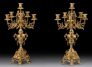 Casa Padrino Luxus Barock Kerzenhalter Set Gold  30 x H. 56 cm - Handgefertigte Barockstil Bronze Kerzenst�nder - Barock Deko Accessoires - Barock Interior - Barock M�bel - Edel & Prunkvoll