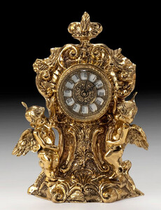 Casa Padrino Luxus Barock Tischuhr Gold 25 x H. 32 cm - Handgefertigte Bronze Uhr im Barockstil - Barock Schreibtischuhr - Barock Schreibtisch Deko - Barock Deko Accessoires - Barockstil Uhren