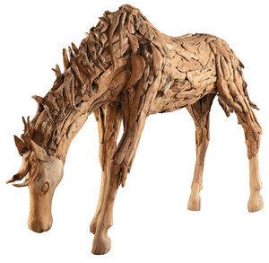 Casa Padrino Luxus Deko Skulptur Pferd Naturfarben 250 x 60 x H. 150 cm - Riesige Gartenskulptur - Lebensgroe Skulptur - XXL Deko Skulptur - XXL Deko Figur - XXL Tierfigur - Luxus Deko Tierfigur