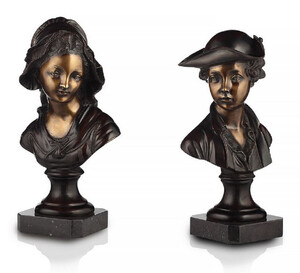 Casa Padrino Luxus Jugendstil Damen B�sten Set Bronze mit Patina / Schwarz H. 55 cm - Handgefertigte Bronze Deko Skulpturen mit Marmorsockel - Luxus Qualit�t - Made in Italy