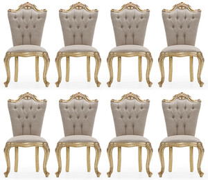 Casa Padrino Luxus Barock Esszimmer Stuhl 8er Set Grau / Gold - Prunkvolle Barockstil Kchen Sthle - Luxus Esszimmer Mbel im Barockstil - Barock Esszimmer Mbel - Barockstil Mbel