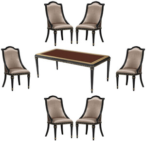 Casa Padrino Luxus Barock Esszimmer Set Silber / Braun / Schwarz / Gold - 1 Barock Esstisch & 6 Barock Esszimmerst�hle - Luxus Esszimmer M�bel im Barockstil - Prunkvolle Barock Esszimmer M�bel