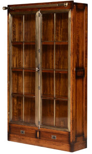 Casa Padrino Luxus Vintage Stil Vitrine Braun / Messing 105 x 34 x H. 185 cm - Massivholz Vitrinenschrank mit 2 Glastren und 2 Schubladen - Massivholz Mbel - Vintage Stil Mbel - Luxus Mbel
