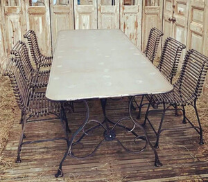 Casa Padrino Jugendstil Schmiedeeisen Garten M�bel Set Antik Creme / Antik Braun - 1 Jugendstil Garten Esstisch & 6 Jugendstil Garten St�hle - Barock & Jugendstil Gastronomie & Garten M�bel