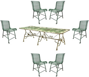 Casa Padrino Jugendstil Schmiedeeisen Garten M�bel Set Antik Gr�n - 1 Jugendstil Garten Esstisch & 6 Jugendstil Garten St�hle - Barock & Jugendstil Gastronomie & Garten M�bel