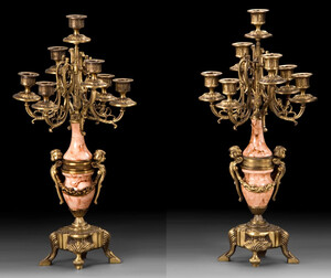 Casa Padrino Luxus Barock Kerzenhalter Set Messing / Beige  25 x H. 55 cm - Handgefertigte Barockstil Bronze Kerzenstnder - Barock Deko Accessoires - Barock Interior - Barock Mbel