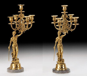 Casa Padrino Luxus Barock Kerzenhalter Set Gold / Grau  22 x H. 48 cm - Handgefertigte Barockstil Bronze Kerzenst�nder - Barock Deko Accessoires - Barock Interior - Barock M�bel