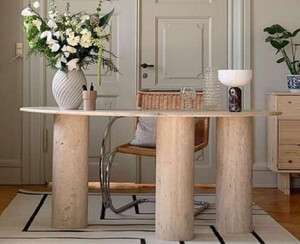 Casa Padrino Luxus Travertin Schreibtisch Beige 200 x 80 x H. 72 cm - Gebogener Naturstein B�rotisch - B�ro M�bel - Travertin Naturstein M�bel - Luxus M�bel - Luxus Einrichtung