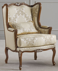 Casa Padrino Luxus Barock Ohrensessel Gold / Braun - Handgefertigter Barockstil Wohnzimmer Sessel mit Muster - Luxus Wohnzimmer Mbel im Barockstil - Luxus Qualitt - Made in Italy