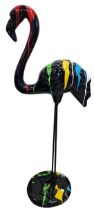 Casa Padrino Luxus Deko Skulptur Flamingo Schwarz / Mehrfarbig H. 120 cm - Gro�e Deko Figur - XXL Deko Skulptur - XXL Deko Figur - XXL Tierfigur - Wohnzimmer Deko - Garten Deko - Luxus XXL Figuren