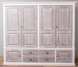 Casa Padrino Landhausstil Schlafzimmerschrank Wei� / Naturfarben 232 x 59 x H. 197 cm - Massivholz Kleiderschrank mit 6 T�ren und 4 Schubladen - Massivholz Schlafzimmer M�bel im Landhausstil