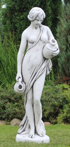 Casa Padrino Jugendstil Wasserspeier Skulptur Frau mit Krgen Grau H. 140 cm - Elegante Wasserspeier Stein Figur - Barock & Jugendstil Garten Deko Accessoires