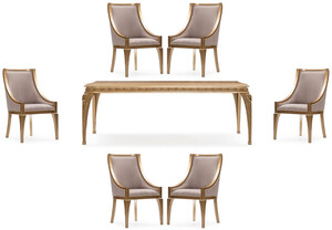 Casa Padrino Luxus Barock Esszimmer Set Grau / Gold - 1 Barock Esstisch & 6 Barock Esszimmerst�hle - Luxus Esszimmer M�bel im Barockstil - Prunkvolle Barock Esszimmer M�bel