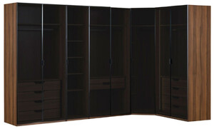 Casa Padrino Luxus Eck Kleiderschrank Braun / Schwarz 345 x 195 x H. 220 cm - Massivholz Schlafzimmerschrank mit 8 Glast�ren und LED Beleuchtung - Schlafzimmer M�bel - Hotel M�bel - Luxus M�bel