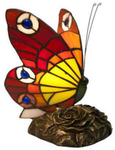 Casa Padrino Luxus Tiffany Tischleuchte Schmetterling Rot / Mehrfarbig 17 x 17 x H. 23 cm - Tiffany Schreibtischleuchte - Luxus Interior - Luxus Art Deco Leuchten - Tiffany Leuchten