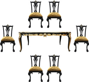 Pomp��s by Casa Padrino Barock Luxus Esszimmer Set Gold / Schwarz - Pomp��ser Barock Esstisch mit Glasplatte und 6 Barock Esszimmerst�hle designed by Harald Gl��ckler - Barock M�bel