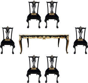 Pomp��s by Casa Padrino Barock Luxus Esszimmer Set Schwarz / Gold - Pomp��ser Barock Esstisch mit Glasplatte und 6 Barock Esszimmerst�hle designed by Harald Gl��ckler - Barock M�bel