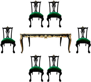 Pomp��s by Casa Padrino Barock Luxus Esszimmer Set Gr�n / Schwarz / Gold - 1 Barock Esstisch mit Glasplatte und 6 Barock Esszimmerst�hle designed by Harald Gl��ckler - Pomp��se Barock M�bel
