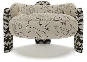 Casa Padrino Luxus Designer Samt Sessel Creme / Schwarz / Wei� 96 x 85 x H. 68 cm - Wohnzimmer Sessel - Hotel Sessel - Wohnzimmer M�bel - Hotel M�bel - Luxus M�bel - Designer M�bel