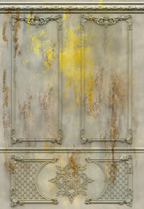 Casa Padrino Luxus Barock Vliestapete Antik Grau / Gelb / Braun - Barockstil Wohnzimmer Tapete mit elegantem Stuck Muster - Wanddeko im Barockstil - Barock Tapeten - Tapeten im Barockstil