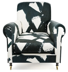 Casa Padrino Luxus Samt Sessel Schwarz / Wei� / Messing 82 x 91 x H. 94 cm - Wohnzimmer Sessel - Hotel Sessel - Wohnzimmer M�bel - Hotel M�bel - Luxus M�bel - Luxus Einrichtung