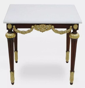 Casa Padrino Luxus Barock Beistelltisch mit Marmorplatte Wei / Dunkelbraun / Gold - Rechteckger Massivholz Tisch im Barockstil - Barock Mbel - Edel & Prunkvoll