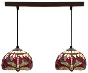 Casa Padrino Luxus Tiffany Doppel H�ngeleuchte Libelle Mehrfarbig 50 x 20 x H. 130 cm - Tiffany H�ngelampe mit handgefertigten Glas Lampenschirmen - Luxus Tiffany Leuchten