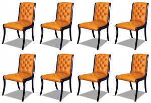 Casa Padrino Luxus Chesterfield Leder Esszimmer Stuhl 8er Set Orange / Dunkelbraun 50 x 47 x H. 95 cm - Chesterfield Echtleder Kchensthle - Chesterfield Mbel - Leder Mbel - Luxus Mbel
