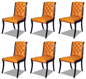 Casa Padrino Luxus Chesterfield Leder Esszimmer Stuhl 6er Set Orange / Dunkelbraun 50 x 47 x H. 95 cm - Chesterfield Echtleder Kchensthle - Chesterfield Mbel - Leder Mbel - Luxus Mbel