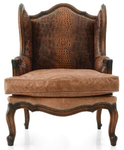 Casa Padrino Luxus Barock Leder Ohrensessel Braun - Handgefertigter Barockstil Wohnzimmer Echtleder Sessel - Luxus Wohnzimmer M�bel im Barockstil - Barock Leder M�bel - Edel & Prunkvoll