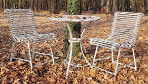 Casa Padrino Jugendstil Schmiedeeisen Garten M�bel Set Antik Wei� - 1 Runder Jugendstil Garten Tisch & 2 Jugendstil Garten St�hle - Barock & Jugendstil Gastronomie & Garten M�bel