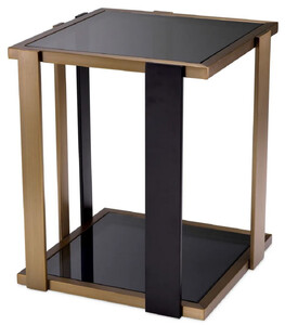 Casa Padrino Luxus Beistelltisch Messing / Schwarz / Grau 47,5 x 47,5 x H. 55,5 cm - Quadratischer Tisch mit Glasplatten - Wohnzimmer Mbel - Luxus Mbel - Luxus Qualitt