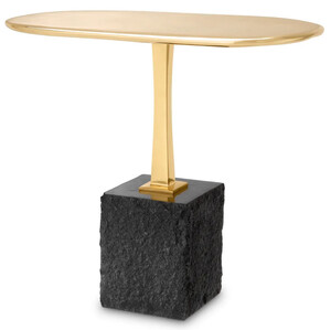 Casa Padrino Luxus Beistelltisch Messing / Schwarz 56 x 36 x H. 50 cm - Ovaler Messing Tisch mit Granitsockel - Luxus Mbel - Wohnzimmer Mbel - Luxus Einrichtung - Wohnzimmer Einrichtung