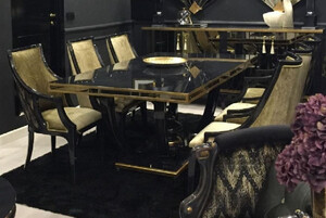 Casa Padrino Luxus Barock Esszimmer Stuhl 8er Set Gold / Schwarz - Barockstil Kchen Sthle - Prunkvolle Luxus Esszimmer Mbel im Barockstil - Barock Esszimmer Mbel - Edel & Prunkvoll