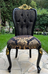 Casa Padrino Luxus Barock Esszimmer Stuhl mit elegantem Muster Schwarz / Gold - Esszimmer Mbel im Barockstil - Luxus Mbel im Barockstil - Barock Mbel - Barock Interior